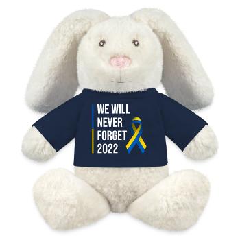 Ruban de paix pour la guerre en Ukraine - Lapin en peluche recyclé MiniFeet® Crème - bleu marine - Devant