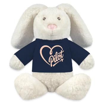 Pilote et avion - Lapin en peluche recyclé MiniFeet® Crème - bleu marine - Devant