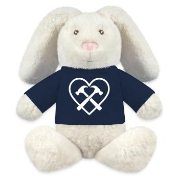 Marteaux croisés Coeur Artisan DIY - Lapin en peluche recyclé MiniFeet® Crème - bleu marine - Devant