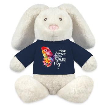 Graphique inspirant de fan papillon - Lapin en peluche recyclé MiniFeet® Crème - bleu marine - Devant