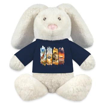 Motif de voyage en Afrique – Safari Wildlife Design - Lapin en peluche recyclé MiniFeet® Crème - bleu marine - Devant