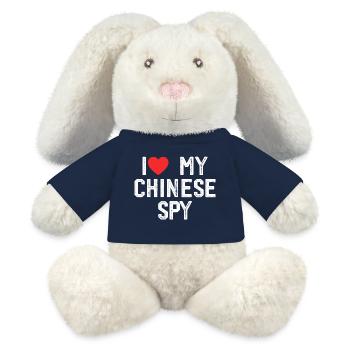 I Love My Chinese Spy - Lapin en peluche recyclé MiniFeet® Crème - bleu marine - Devant