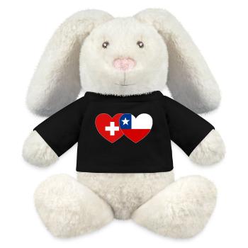 Schweiz Chile Flagge Herz - MiniFeet® RecycelHase® Creme - Schwarz - Vorne