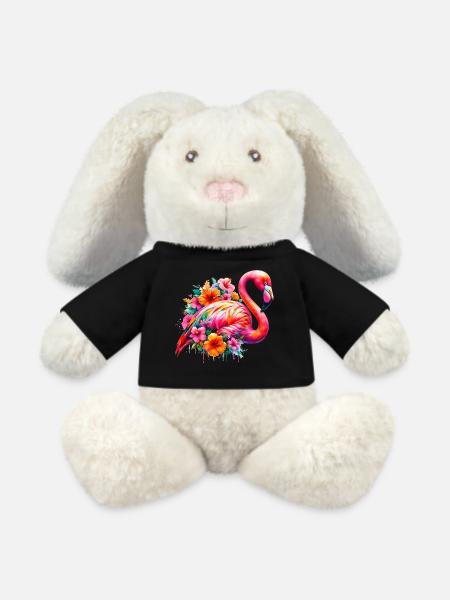 Flamingo dekorerad med hibiskusblommor - MiniFeet® RecycelHase® krämfärgad - svart
