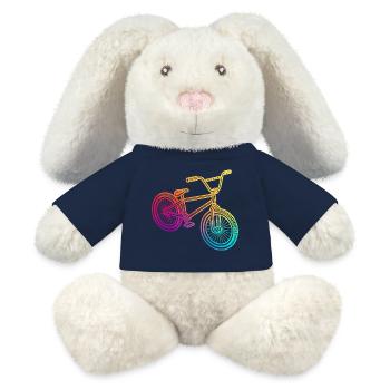 Illustration de vélo géométrique arc-en-ciel - Lapin en peluche recyclé MiniFeet® Crème - bleu marine - Devant