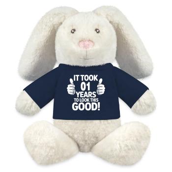 Célébration 1er anniversaire Mains Graphique - Lapin en peluche recyclé MiniFeet® Crème - bleu marine - Devant
