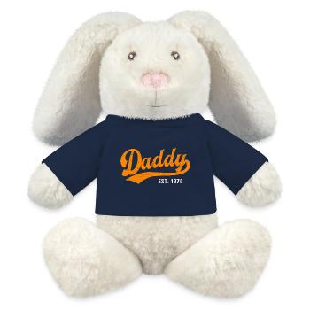 Daddy - Meilleur papa papa du monde - fondé en 1970 - Lapin en peluche recyclé MiniFeet® Crème - bleu marine - Devant
