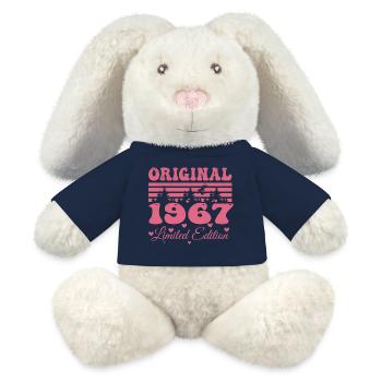 57. Geburtstagsgeschenk 1967 Frau | Geboren 1967 - MiniFeet® RecycelHase® Creme - French Navy - Vorne