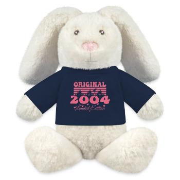Cadeau 20e Anniversaire 2004 Femme | Né en 2004 - Lapin en peluche recyclé MiniFeet® Crème - bleu marine - Devant