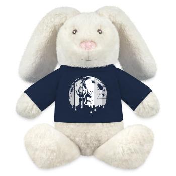 lune astronaute fusée spatiale graffiti logo rétro - Lapin en peluche recyclé MiniFeet® Crème - bleu marine - Devant