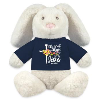 Cross flowers: Jesus in me - MiniFeet® RecycelHase® Bunny Cream - french navy - Front