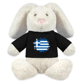 Grèce Taches / Cadeau Athènes Drapeau Greece - Lapin en peluche recyclé MiniFeet® Crème - noir - Devant
