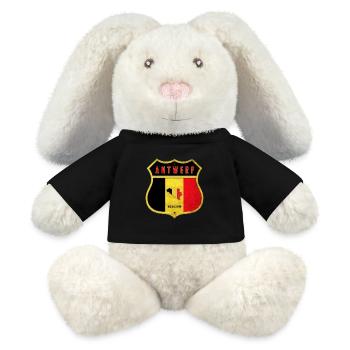 Anvers Belgique Armoiries Drapeaux Design - Lapin en peluche recyclé MiniFeet® Crème - noir - Devant