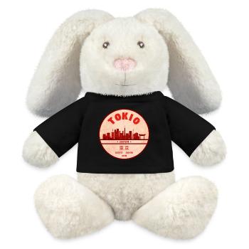 Badge rétro Tokyo Skyline - Lapin en peluche recyclé MiniFeet® Crème - noir - Devant