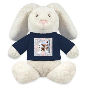 Mignon faon avec oiseau - Lapin en peluche recyclé MiniFeet® Crème - bleu marine - Devant