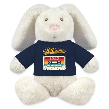 Millésime 1942 Cadeau 81 Ans Anniversaire Humour - Lapin en peluche recyclé MiniFeet® Crème - bleu marine - Devant