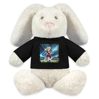 Stade de personnage de dessin animé de footballeuse avec des éclairs - Lapin en peluche recyclé MiniFeet® Crème - noir - Devant