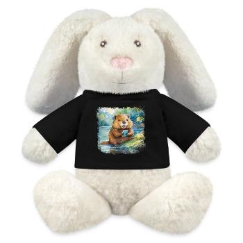 Cute young beaver with mobile phone - MiniFeet® RecycelHase® Bunny Cream - black - Front