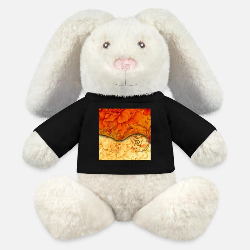 Design floral élégant - Lapin en peluche recyclé MiniFeet® Crème - noir