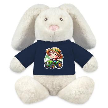 Little straw hat boy driving green tractor - MiniFeet® RecycelHase® Bunny Cream - french navy - Front