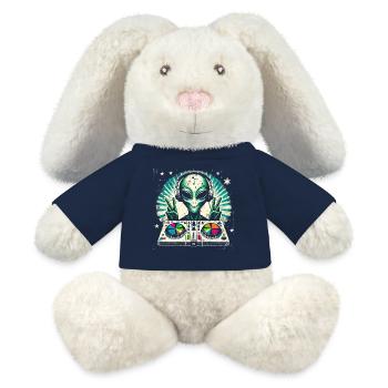 DJ extraterrestre paisible – Funky Beats Cosmic Design - Lapin en peluche recyclé MiniFeet® Crème - bleu marine - Devant