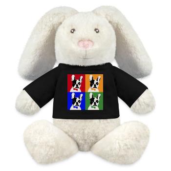 Französiche Bulldogge Kunst Motiv - MiniFeet® RecycelHase® Creme - Schwarz - Vorne