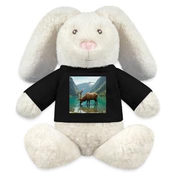 Cerfs des Alpes au bord du lac tranquille - Lapin en peluche recyclé MiniFeet® Crème - noir - Devant