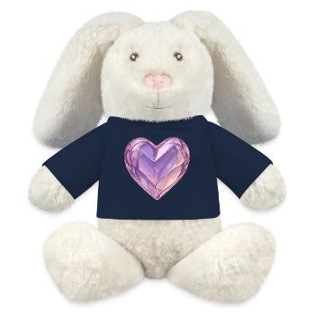 Coeur en verre 3D violet - Lapin en peluche recyclé MiniFeet® Crème - bleu marine - Devant