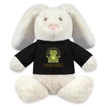 Positive Vibes – Meditierender Frosch im Zen-Modus - MiniFeet® RecycelHase® Creme - Schwarz - Vorne