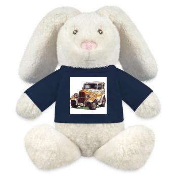 Voiture Hot Rod vintage - Lapin en peluche recyclé MiniFeet® Crème - bleu marine - Devant