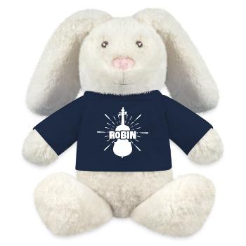Rouge-gorge - Lapin en peluche recyclé MiniFeet® Crème - bleu marine - Devant