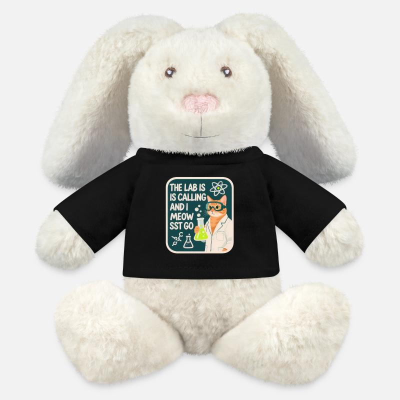 Le labo m’appelle et je miaou va science chat - Lapin en peluche recyclé MiniFeet® Crème - noir