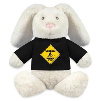 Caution Maximum Speed Eishockey Warnschild - MiniFeet® RecycelHase® Creme - Schwarz - Vorne