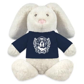 Detailreiches Hundewappen im Laubkranz - MiniFeet® RecycelHase® Creme - French Navy - Vorne