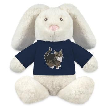 Chat tigré aux pattes blanches - Lapin en peluche recyclé MiniFeet® Crème - bleu marine - Devant