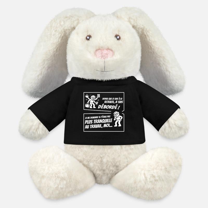 Retraité Surbooké (texte blanc) - Lapin en peluche recyclé MiniFeet® Crème - noir