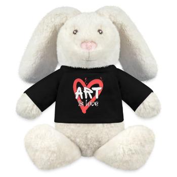 L’art est l’amour, blanc sur rouge entendu - Lapin en peluche recyclé MiniFeet® Crème - noir - Devant