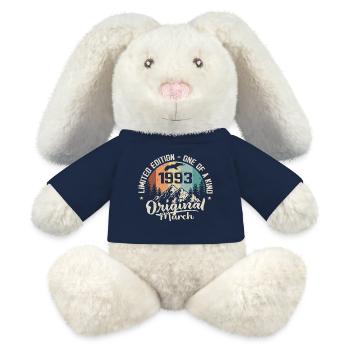 Mars 1993 cadeau Anniversaire - Born in march 1993 - Lapin en peluche recyclé MiniFeet® Crème - bleu marine - Devant