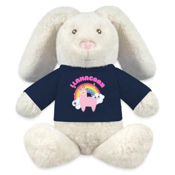 Skurriles rosa Lama mit Regenbogen - MiniFeet® RecycelHase® Creme - French Navy - Vorne