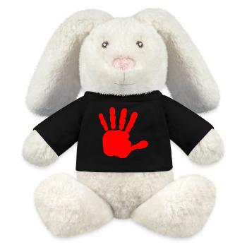 Main rouge - main de sang - BLOODY HAND - Lapin en peluche recyclé MiniFeet® Crème - noir - Devant