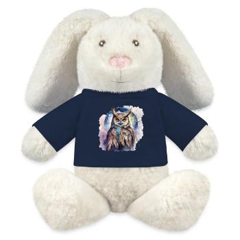 Hibou animal de pouvoir chamanique, intuition, sagesse - Lapin en peluche recyclé MiniFeet® Crème - bleu marine - Devant