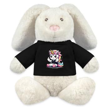 Rebellious Unicorn Flipping Off - MiniFeet® RecycelHase® Bunny Cream - black - Front