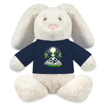 Alien DJ Vibes – Conception de rythmes verts cosmiques - Lapin en peluche recyclé MiniFeet® Crème - bleu marine - Devant