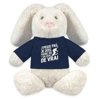 Ich muss Ski fahren - MiniFeet® RecycelHase® Creme - French Navy - Vorne