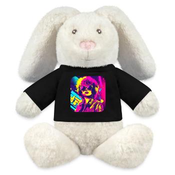 Star de la radio rétro des années 80 - Lapin en peluche recyclé MiniFeet® Crème - noir - Devant