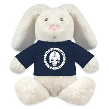 Crâne blanc et runes vikings - Lapin en peluche recyclé MiniFeet® Crème - bleu marine - Devant