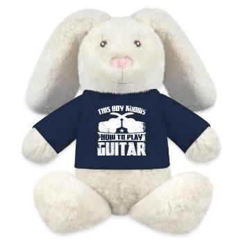 Guitariste drôle - Lapin en peluche recyclé MiniFeet® Crème - bleu marine - Devant