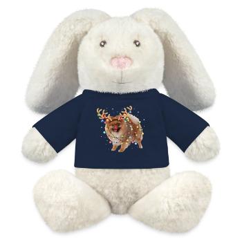 Noël Poméranien Lover Noël Chien Cadeau - Lapin en peluche recyclé MiniFeet® Crème - bleu marine - Devant