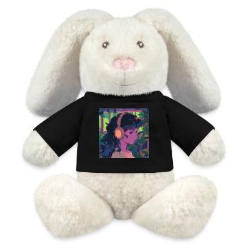 Plantes et musique - Impression de mode de haute qualité - Lapin en peluche recyclé MiniFeet® Crème - noir - Devant