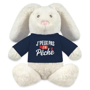 J'peux Pas, J'ai Pêche - Lapin en peluche recyclé MiniFeet® Crème - bleu marine - Devant